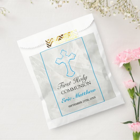 大理石エレガント付き最初の聖餐式ブルークロス フェイバーバッグ (封をした状態)
