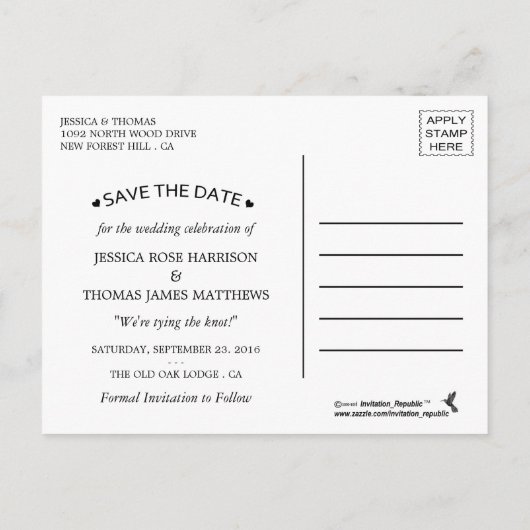大理石エレガント効果結婚式の日付を保存 案内ポストカード (裏面)