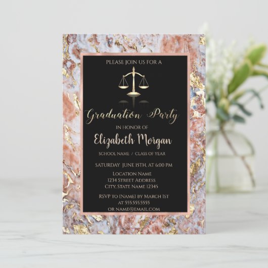大理石エレガント法グラデーション学校卒業党 招待状 (スタンド正面)