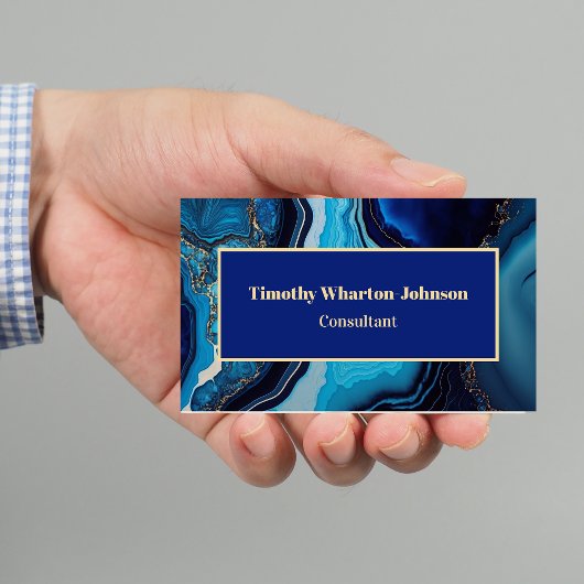 大理石エレガント瑪瑙ダークブルー金ゴールド旋回 名刺