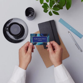 大理石エレガント瑪瑙ダークブルー金ゴールド旋回 名刺