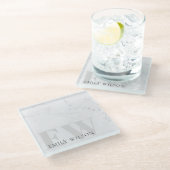 大理石エレガント石アイボリーグレーモノグラム ガラスコースター (アングル)