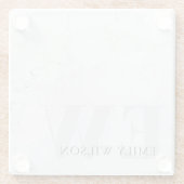 大理石エレガント石アイボリーグレーモノグラム ガラスコースター (裏面)