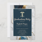 大理石エレガント石金ゴールドナース卒業パーティー 招待状 (正面)