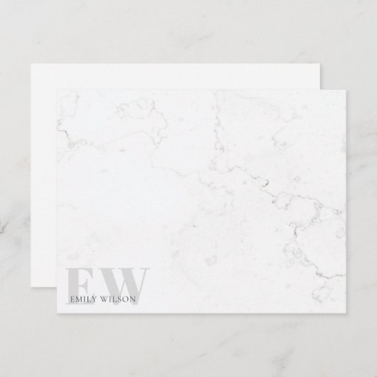 大理石エレガント素朴石灰色の名前モノグラム ノートカード (正面/裏面)