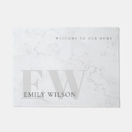 大理石エレガント素朴石灰色モノグラム名 ドアマット