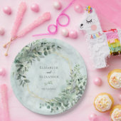 大理石エレガント緑金ゴールドジオメト結婚リ ペーパープレート (パーティー)