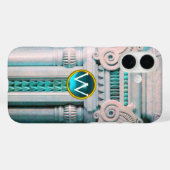 大理石エレガント製カラム、ピンクブルー宝石モノグラム Case-Mate iPhoneケース (裏面 (横))