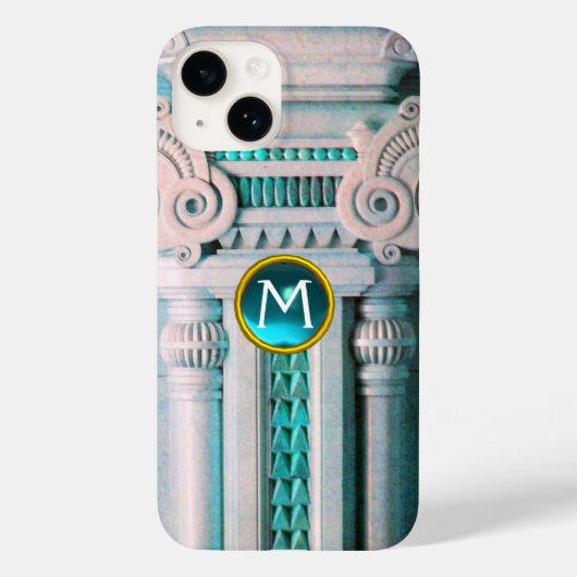 大理石エレガント製カラム、ピンクブルー宝石モノグラム Case-Mate iPhoneケース (裏面)