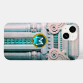 大理石エレガント製カラム、ピンクブルー宝石モノグラム Case-Mate iPhoneケース (裏面 (横))