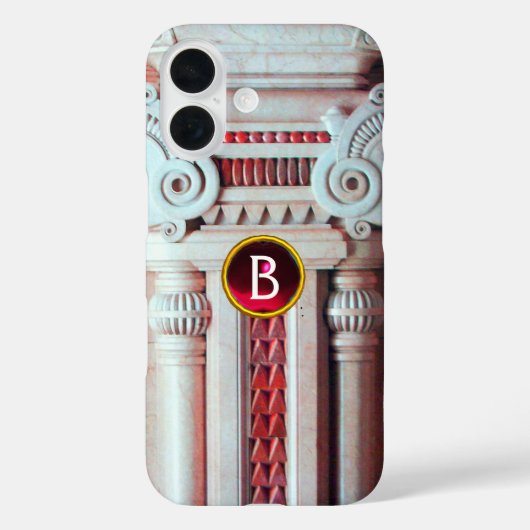 大理石エレガント製カラム、ピンク赤玉石モノグラム Case-Mate iPhoneケース (裏面)