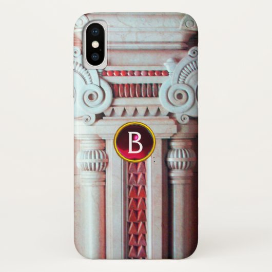 大理石エレガント製カラム、ピンク赤玉石モノグラム Case-Mate iPhoneケース (裏面)