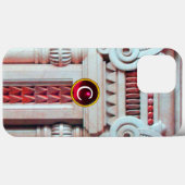 大理石エレガント製カラム、ピンク赤玉石モノグラム Case-Mate iPhoneケース (裏面 (横))