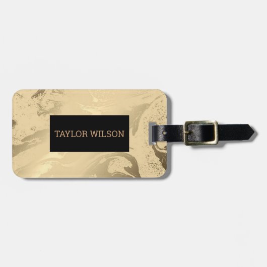大理石エレガント金ゴールドと黒 ラゲッジタグ (正面横)