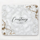 大理石エレガント金ゴールドグリッターモノグラム名またはロゴ マウスパッド (正面)