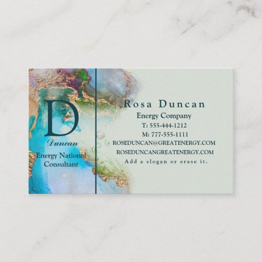 大理石エレガント金ゴールドブルーホワイトミント 名刺 (正面)