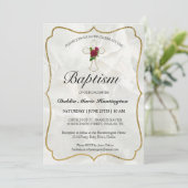 大理石エレガント金ゴールドベビーガールズバプテスマ 招待状 (スタンド正面)