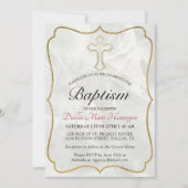 大理石エレガント金ゴールドベビーガールズバプテスマ 招待状 (正面)