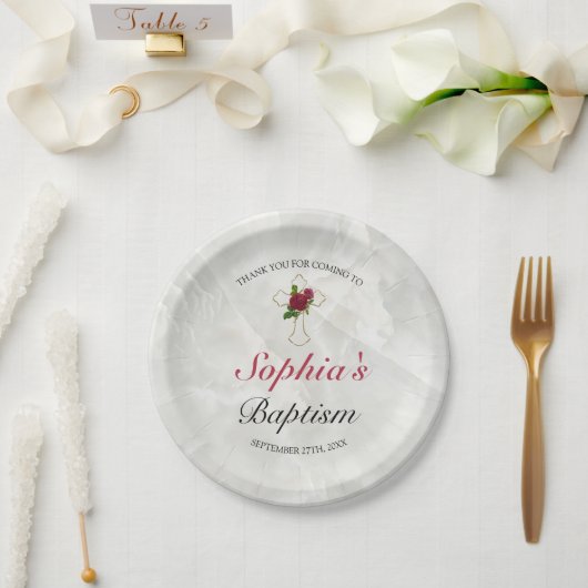 大理石エレガント金ゴールドベビーバプテスマ披露宴 ペーパープレート (ウェディング)
