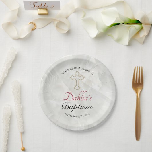 大理石エレガント金ゴールドベビーバプテスマ披露宴 ペーパープレート (ウェディング)
