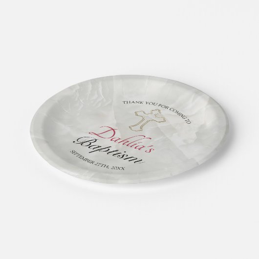 大理石エレガント金ゴールドベビーバプテスマ披露宴 ペーパープレート (アングル)