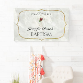 大理石エレガント金ゴールドベビーバプテスムウェルカム 横断幕