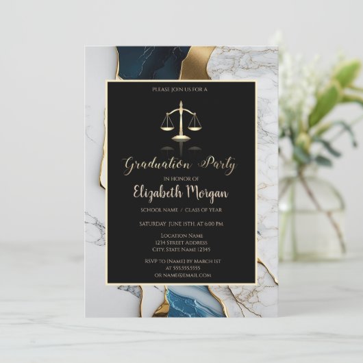 大理石エレガント金ゴールド法学校卒業会 招待状 (スタンド正面)