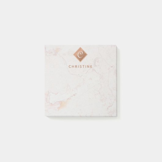 大理石エレガント銅モノグラムブラウン名白 ポストイット (正面)