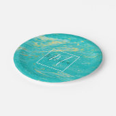 大理石エレガント高級金ゴールドブルーデザインモノグラム ペーパープレート (アングル)