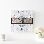 大理石エレガント4フォトコラージュファミリー引用文 スクエア壁時計 (ホーム)