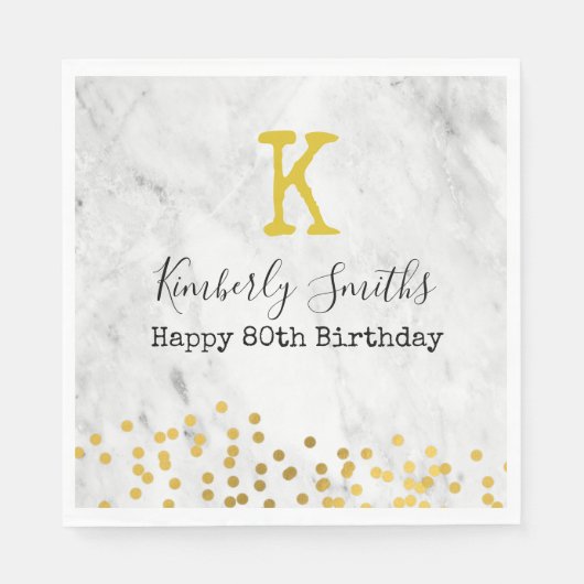 大理石エレガント80誕生日のモノグラム金ゴールド点 スタンダードランチョンナプキン (正面)