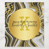 大理石エレガント80誕生日のモノグラム金ゴールド点 ワインラベル (シングルラベル)