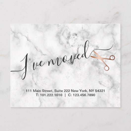 大理石エレガント&バラ金ゴールドはさみヘアスタイリスト 案内ポストカード (正面)