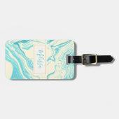 大理石カッコいいデザインインターコイズクリームカスタム ラゲッジタグ (正面横)