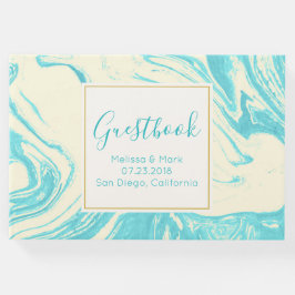 大理石カッコいいデザインターコイズとクリーム ゲストブック