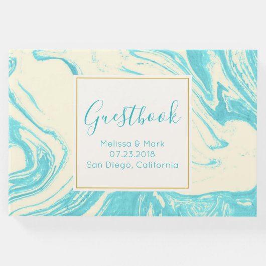 大理石カッコいいデザインターコイズとクリーム ゲストブック (正面)
