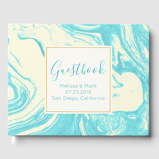 大理石カッコいいデザインターコイズとクリーム ゲストブック (正面)