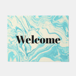 大理石カッコいいデザインターコイズとクリーム ドアマット