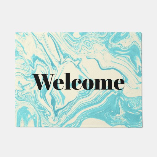 大理石カッコいいデザインターコイズとクリーム ドアマット (正面)