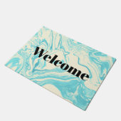 大理石カッコいいデザインターコイズとクリーム ドアマット (アングル)