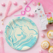 大理石カッコいいデザインターコイズとクリーム ペーパープレート (パーティー)