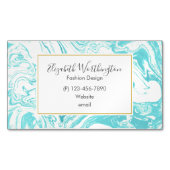 大理石カッコいいデザインターコイズとクリーム マグネット名刺 (正面)