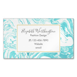 大理石カッコいいデザインターコイズとクリーム マグネット名刺