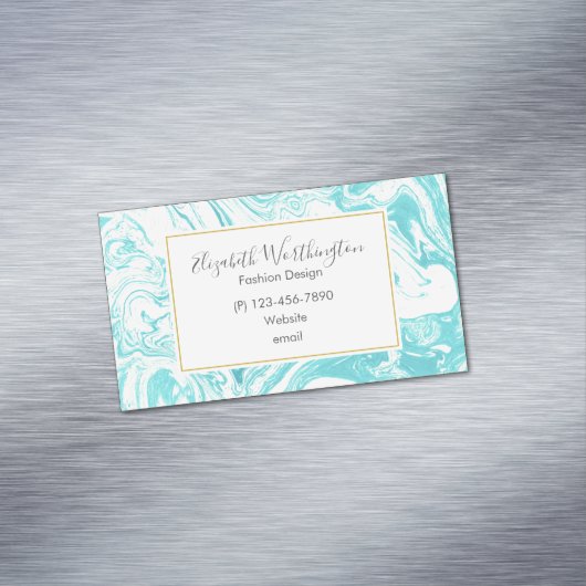 大理石カッコいいデザインターコイズとクリーム マグネット名刺 (インサイチュ)