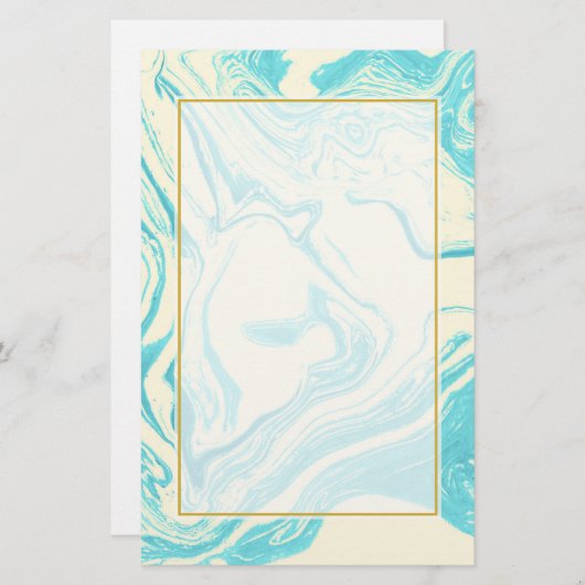 大理石カッコいいデザインターコイズとクリーム 便箋 (正面/裏面)