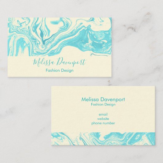 大理石カッコいいデザインターコイズとクリーム 名刺 (正面/裏面)