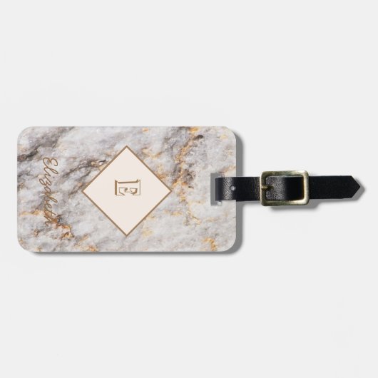 大理石カッコいい花崗岩の石のテクスチャ、モノグラム ラゲッジタグ (正面横)