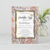 大理石カッコいい金ゴールドグリッター卒業キャップ卒業 招待状 (スタンド正面)