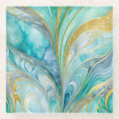 大理石カラフルインクアートガラスコースター ガラスコースター (正面)