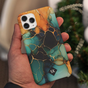 大理石カラフルブルー抽象芸術ガラスアートモノグラム iPhone 15 PRO MAXケース